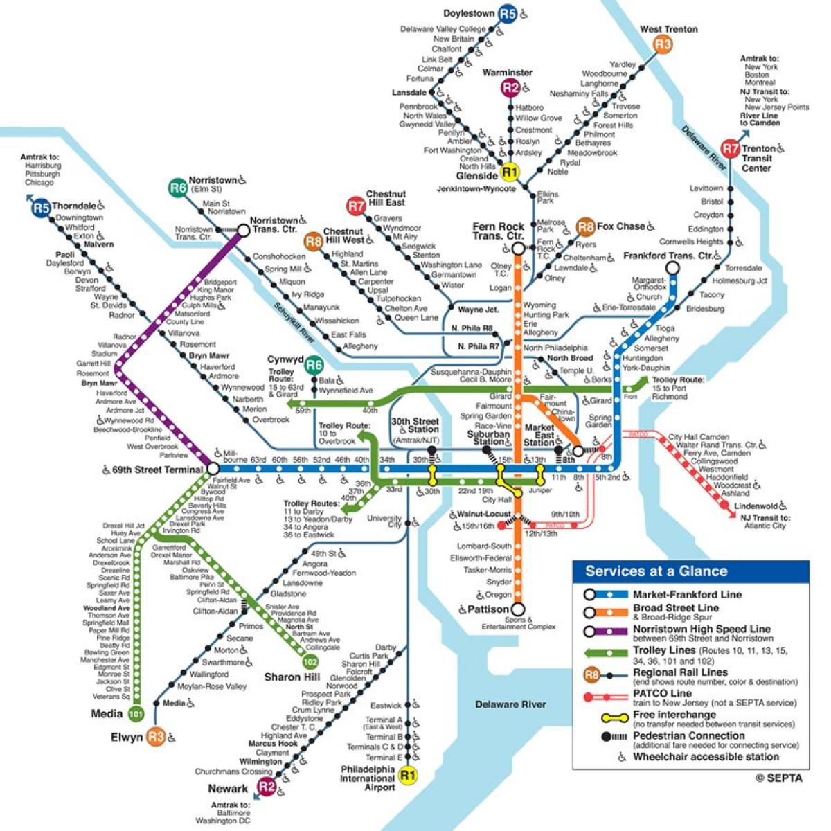 la mappa della metropolitana di Philadelphia