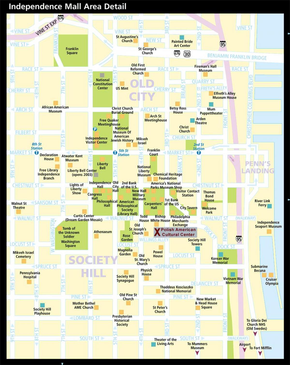 mappa del centro storico di Philadelphia