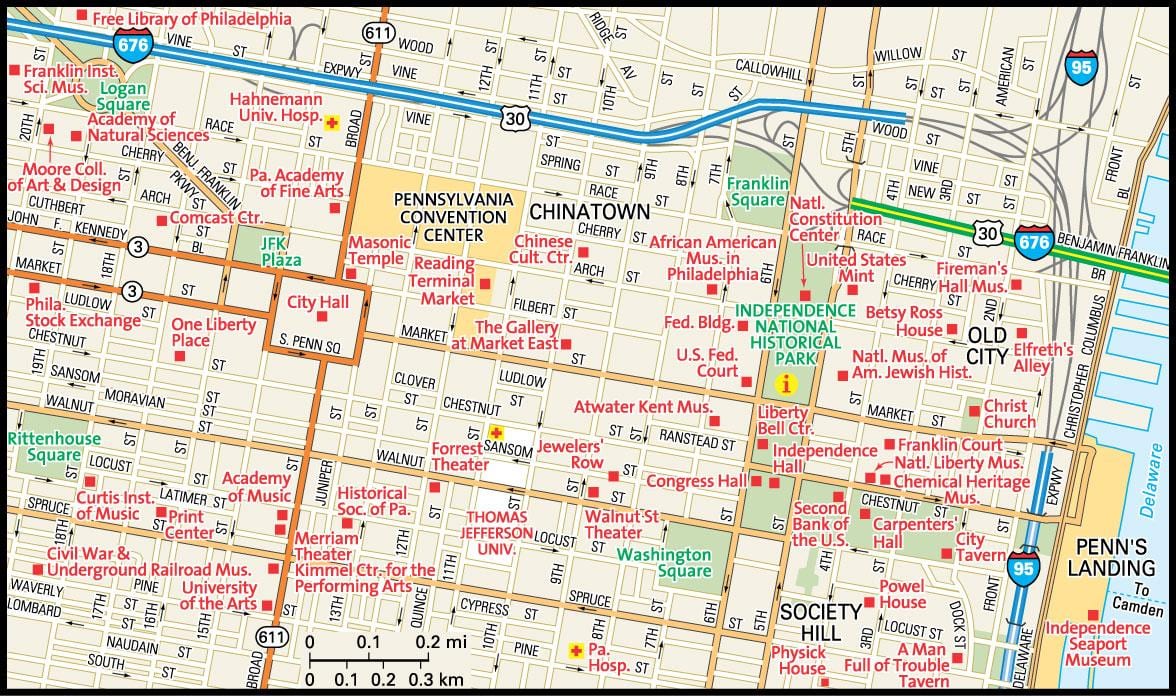 mappa del centro di Philadelphia